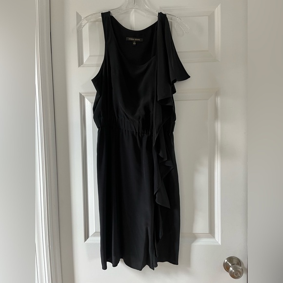 Little Black Silk Dress | Asymmetrical Ruffle - Picture 2 of 4